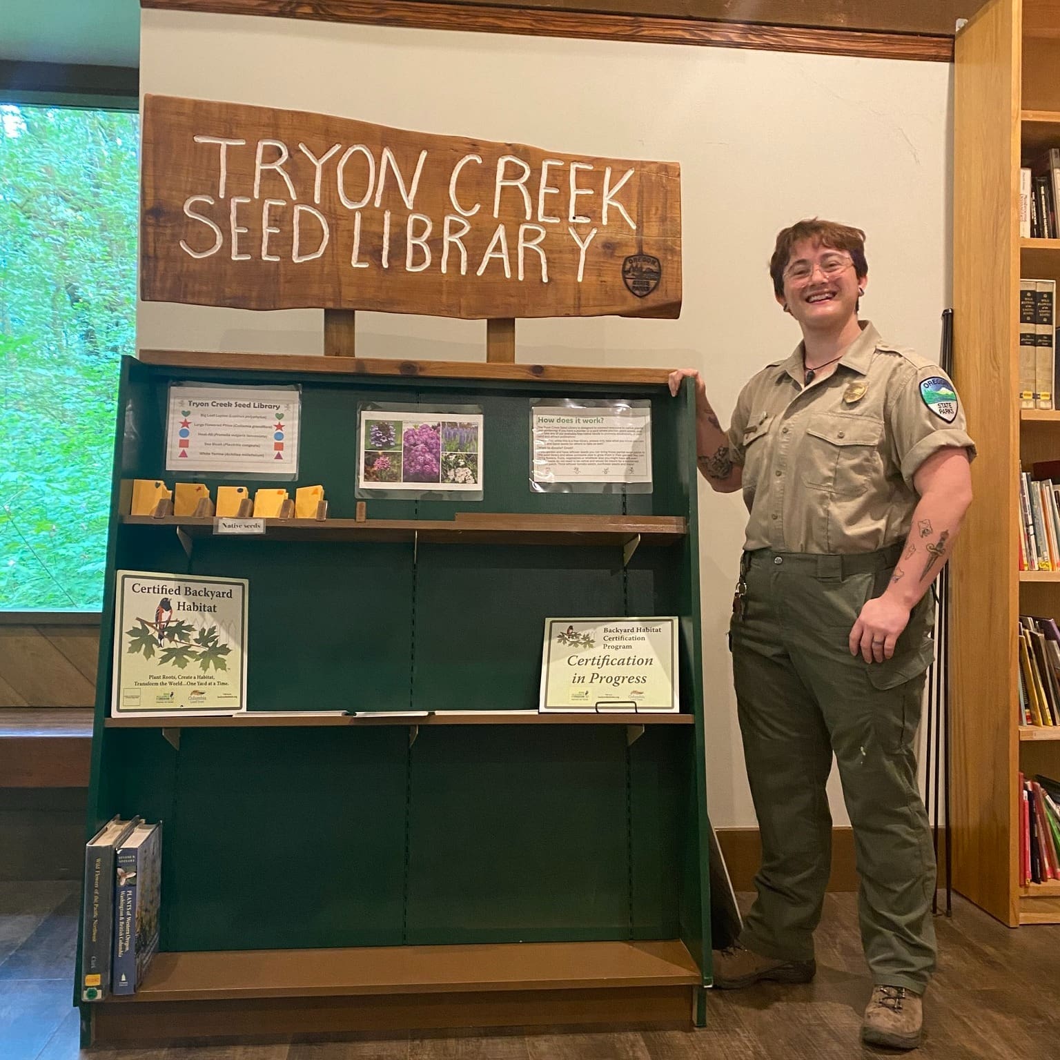 Seasonal assistant park ranger, Evergreen, at the Tryon Creek Seed Library