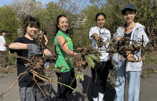 Students cleaning up their school campus